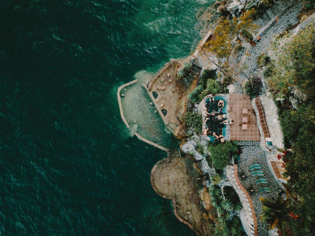 Aerial view of the Hotel Casa del Mundo in Lake Atitlan, Guatemala